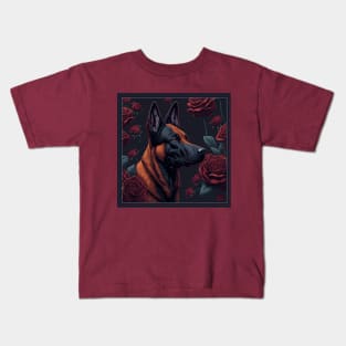 Belgian malinois red roses Kids T-Shirt